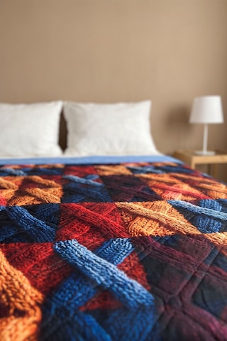 Kare Örgü 5d Çok Amaçlı Çift Kişilik Baskılı Pike & Yatak Örtüsü 200x220 Cm Çok Renkli