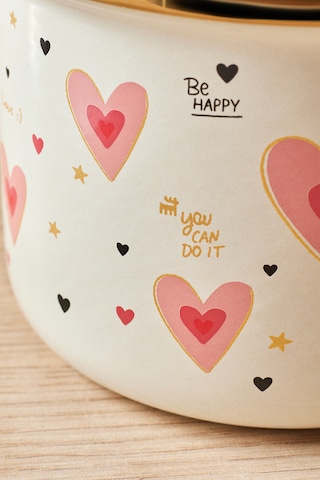 Karaca Kalp Detaylı Pink Love Emaye 3'lü Kavanoz Seti Pembe