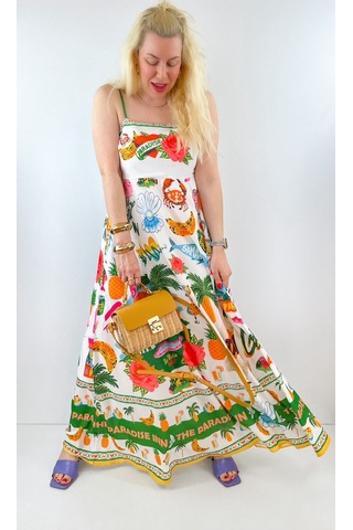 Özel Baskı Maxi Şifon Elbise Çok Renkli