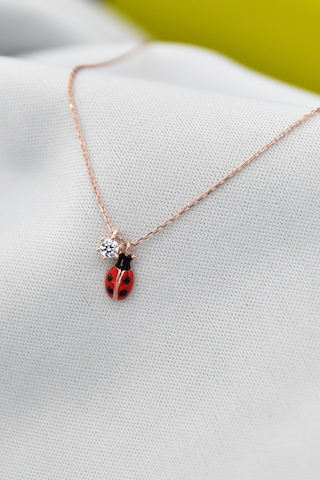 Papatya Silver 925 Ayar Gümüş Rose Kaplama Tektaş Uğur Böceği Kolye