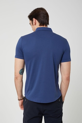 Coonless Erkek Kısa Kol Slim Fit Gömlek Koyu Mavi Beyaz