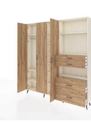 Arges Dolap 12 Raflı 4 Çekmeceli Tek Askılı 220x30x243 Aytaşı-çam/çam Atlas Çam/atlas Çam