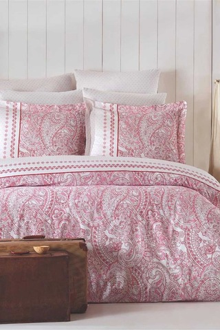 Çift Kişilik Nevresim Takımı Pamuklu Vintage Pembe Paisley Renkli