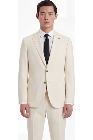 Sabri Özel Ekru Slim Fit 6 Drop Mono Yaka Modal Kumaş Lastikli Bel Astarsız Takım Elbise