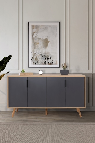 4516 Sırma 150 Cm Ahşap Ayaklı , Metal Kulplu Konsol , Safir - Antrasit , Salon , Oturma Odası Safir - Antrasit