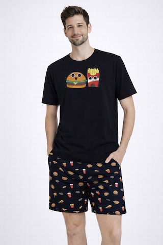 Erkek Pamuklu Baskılı Cepli Şortlu Pijama Takımı Ke77631 Siyah - Kırmızı