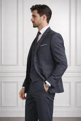 Fabio Cassel Slim Fit Mono Yaka Çift Yırtmaçlı Astarlı Takım Elbise Yelekli Lacivert
