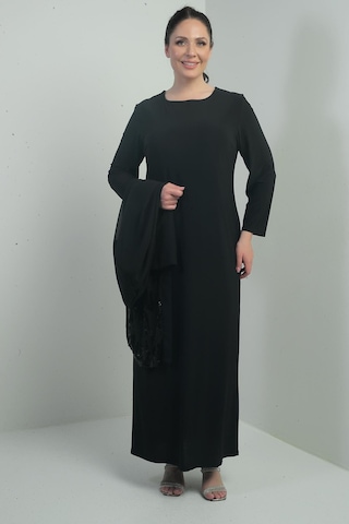 Kadın Önü Pulpayet Şifon Ceket Astarlı Kollu Sandy Uzun Elbise Büyük Beden 2'li Takım-40863 Siyah