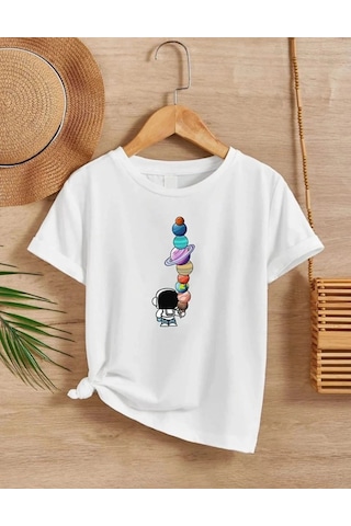 Wear Vexel Kız Çocuk Baskılı T-shirt - Beyaz Çok Renkli