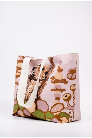 Fabric Craft Bag Omuz Çanta Desenli Keten Pembe - Yeşil