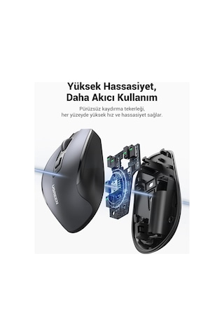 Ugreen 4.000 Dpı Ergonomik Sessiz Kablosuz Optik Mouse, 90545 -