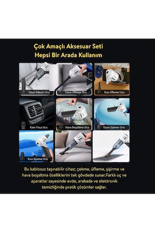 Dossimo Nitro X2 Kablosuz Araç İçi Süpürge Katlanabilir Çok Amaçlı Güçlü Vakum Çanta  Siyah Gri