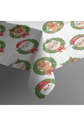 Noel Desenli Dikdörtgen Masa Örtüsü 60x84 İnç, Su Geçirmez Ve Leke Tutmaz Noel Karakter Gülü