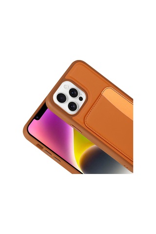 Apple Uyumlu iPhone 16 Pro Kılıf Kartlıklı Kamera Yükseltili Silikon Ogaa Turuncu