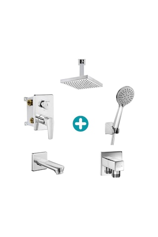 Eca Niobe Ankastre Gömme Banyo Bataryası Duş Seti Tüm Parçalar Dahil Tavandan Krom