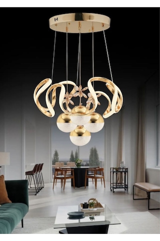 Kumandalı 3 Renk Işık Özellikli 4 Toplu Modern Gold Kaplama Sarkıt Led Avize Salon Avize Gold