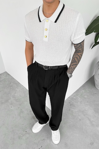 Beyaz Old Money Oversize Polo Yaka Tişört Beyaz