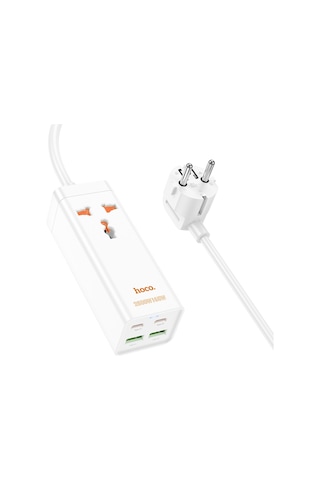 Hoco Ac10a Barry Pd65w 2type-c+2usb Bağlantı Noktaları, 1 Soketli Masaüstü Şarj Cihazı, Kablo Uzunluğu: 1.5m, Ab Fiş Beyaz