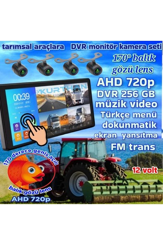 4 Adet Balık Gözü Lens Ahd 720p 170'' Kamera 10.36'' Dokunmatik Ekran Video Müzik Dvr 256 Gb 12 V
