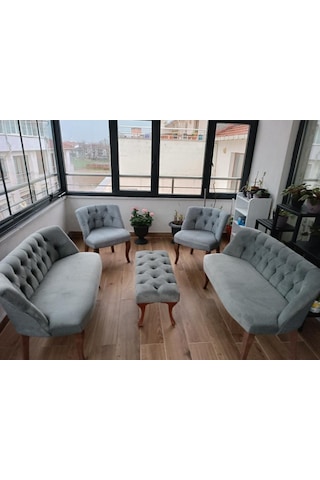 Gri Kazayagı Cay Seti 2 2 1 1 Puf Hediye