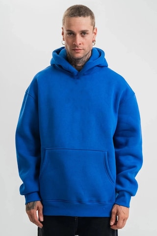 Novalisse Erkek Oversize 3 İplik Pamuklu Kapüşonlu Kanguru Cepli Hoodie Sweatshirt - Saks Mavisi Çoklu Renk