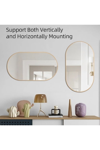 Model Alfa Dekoratif Ayna Duvar Aynası Konsol Aynası Mdf Elips Ayna 90 X 50 Gold