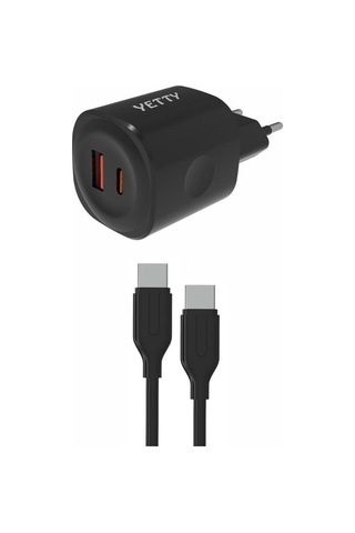 Yetty YT-25 25 W 3.0 Type-C To Type-C Hızlı Şarj Cihazı Siyah 1 M