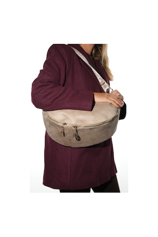 Venta Bej Süet Kadın Büyük Bel Çantası Bej