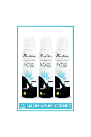3 Adet Emotion Invisible Fresh Black & White Kadın Deodorant 150ml Vegan, Leke Bırakmaz