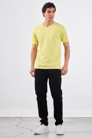 Dufy Sarı V Yaka Pamuklu Düz Renk Slim Fit Erkek T-shirt Sarı