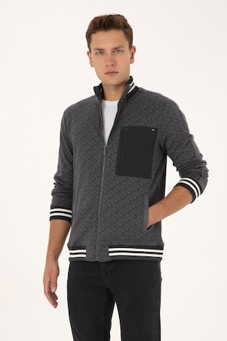 U.S. Polo Assn. Erkek Regular Fit Gri Fermuarlı Örme Hırka 50309985-vr024