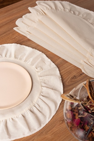 Keten 6'lı Fırfırlı Yuvarlak Amerikan Servisi 40 Cm - Ztasy Ekru