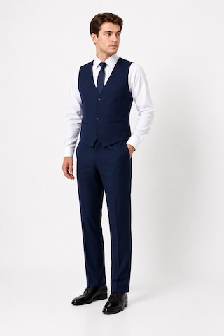 Bihan Store Erkek 6 Drop Slim Fit Yelekli Takım Elbise Çift Yırtmaç Altın Kuş Gözü - Koyu İndigo Koyu Indigo