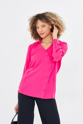 Asimetrik Pile Detay Gömlek Fuşya Fuşya