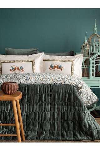 Bedline Wellsoft Kapitone Yatak Örtüsü Seti Çift Kişilik Wing Yeşil Yeşil