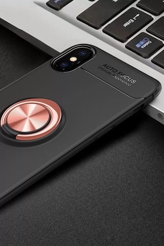 Apple iPhone Uyumlu Uyumlu Xs Max Kılıf Range Yüzüklü Silikon - Siyah-gold