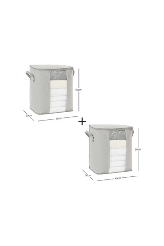 Ocean Home Textile 2'li Pvc Pencereli Gri Balıksırtı Hurç Set 45 x 30 x 50 cm