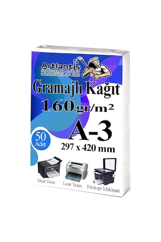 A3 Gramajlı Fotokopi Kağıdı 50 Adet 160 Gr Sertifika Kağıdı Kalın Kağıt Baskı Tüm Yazıcılara Uyumlu 29.7x42cm Ofis Büro