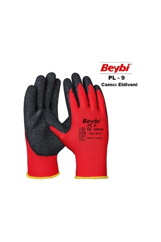 Beybi Nitril Poly Pl9 9 Beden Kırmızı Siyah İş Eldiveni 12li Paket Camcı Eldiveni Çok Renkli