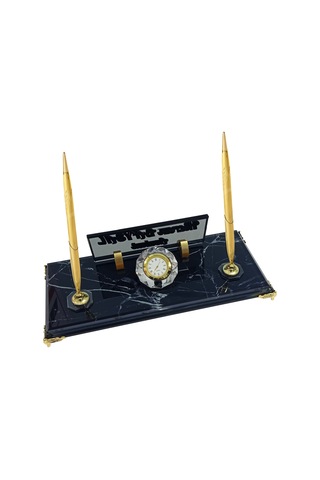 Sentez Siyah Mermer Desenli Vip Kristal Masa Üstü İsimlik