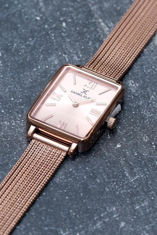 Daniel Klein Dke.1.10741-6 Dikdörtgen Kasa Hasır Kordon Minimal Tasarım Kadın Kol Saati Rose Gold