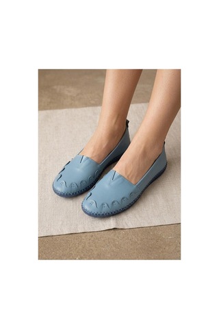 Beren Hakiki Deri Kadın Babet Ortopedik Taban Düz Motifli Slip-on Comfo Mavi