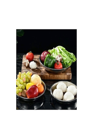 6 Adet Paslanmaz Çelik Derin Yemek Tabağı 20x3,6cm Çorba Makarna Salata Servis Tatlı Tabağı Gri