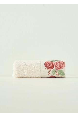 Bella Maison %100 Pamuk Rose Baskılı Yüz Havlusu Krem 50x90 Cm Krem 1