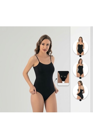 Perafit Kadın 3'lü Paket İnce İp Askılı Pamuklu Likralı Çıtçıtlı Body Seti Siyah Beyaz Ten Rengi Esnek Rahat Düz Basic Badi Çok Renkli