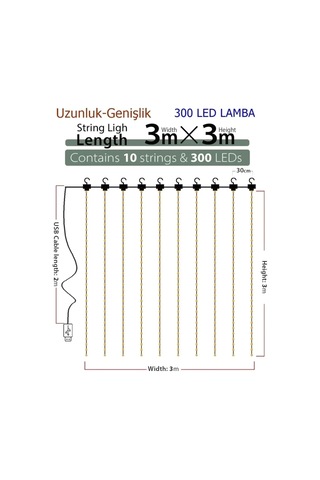 Home 8 Fonksiyonlu Peri Perde Led Uzaktan Kumandalı Günışığı Perde Peri Led 3 Mt X 3 Mt Çok Renkli
