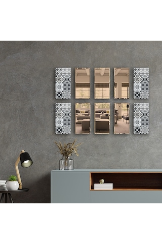 Dekor Camı | Karakalem Çizim Cam ve Bronz Ayna | 10'lu Takım