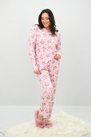Kadın Büyük Beden Çiçek Desenli Uzun Kollu Pijama Takımı 4235-25 Siyah