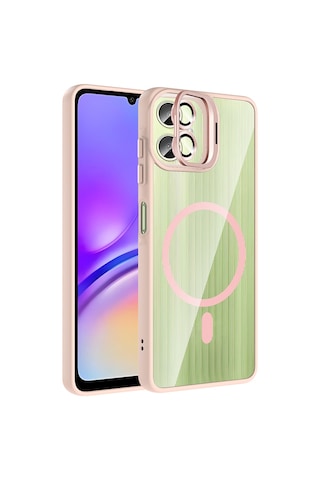 Galaxy Uyumlu A07 Kılıf Standlı Ve Kamera Lens li Mkst Etro Kapak - Pembe Pembe