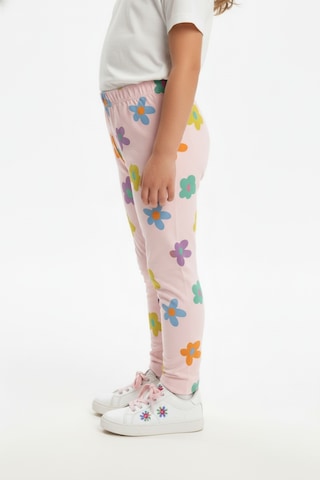 Toontoy Kids Toontoy Kız Çocuk Beli Lastikli Renkli Çiçek Baskılı Tayt 25029 Pudra